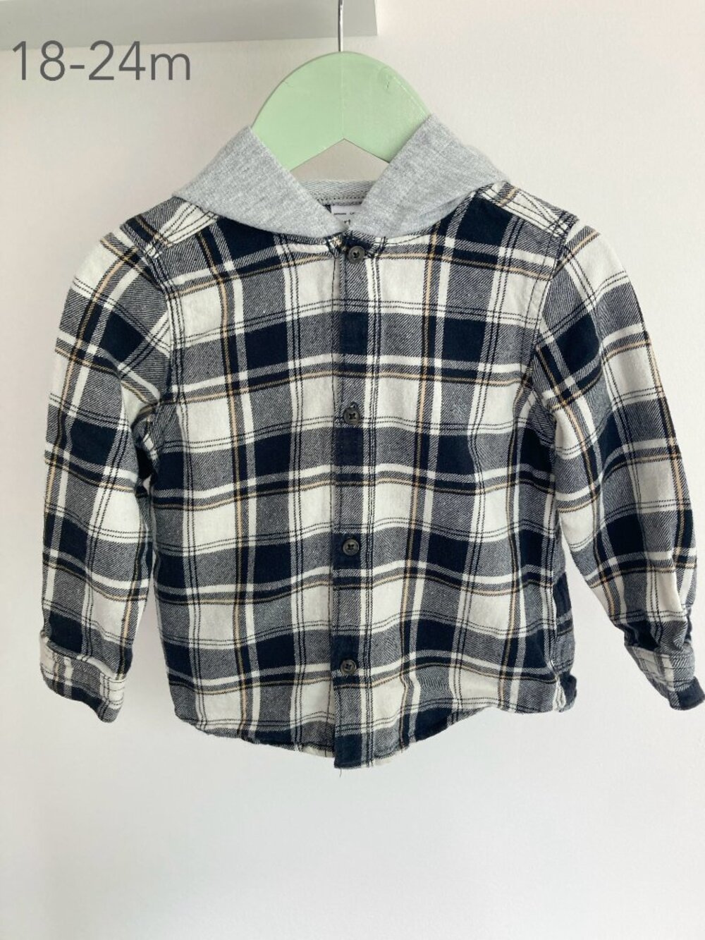 🪴5/$30 Carter's 18-24 Months Toddler Boy Girl Black White Plaid Hood Shirt